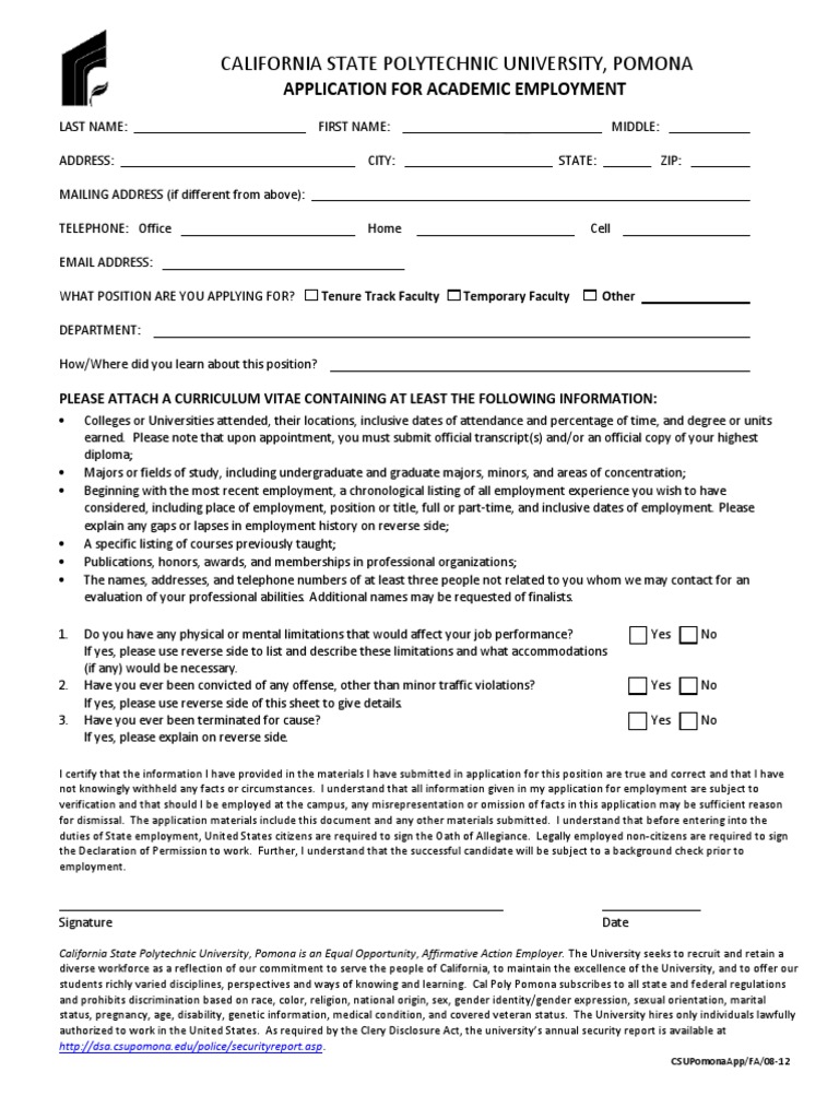 California State Polytechnic University, Pomona: Application For ...