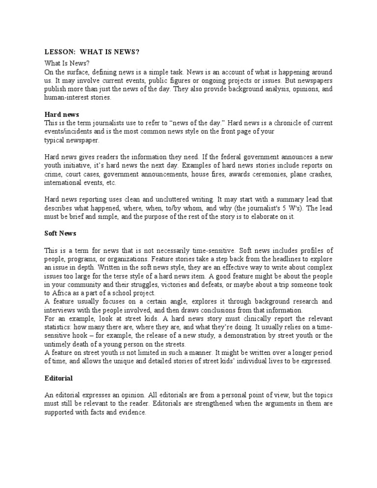 Hard News Versus Soft News News Journalism