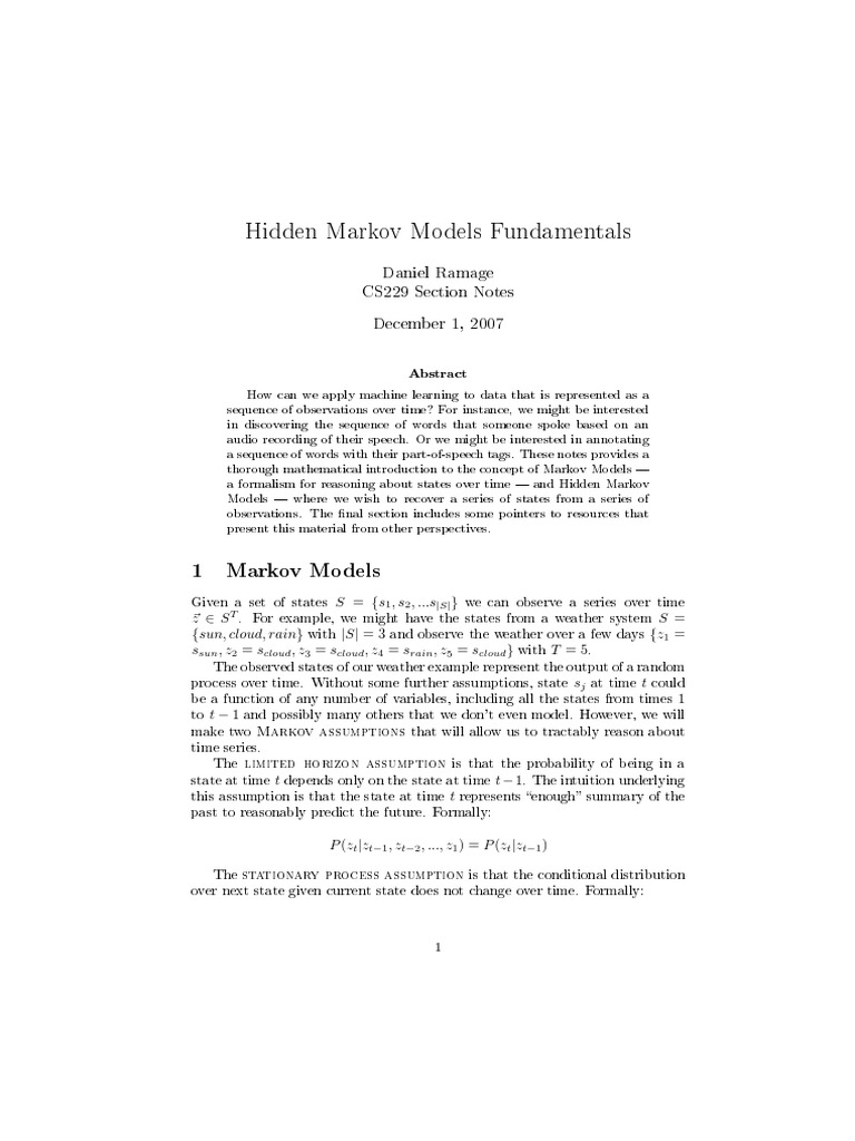 Hidden Markov Models Fundamentals | PDF