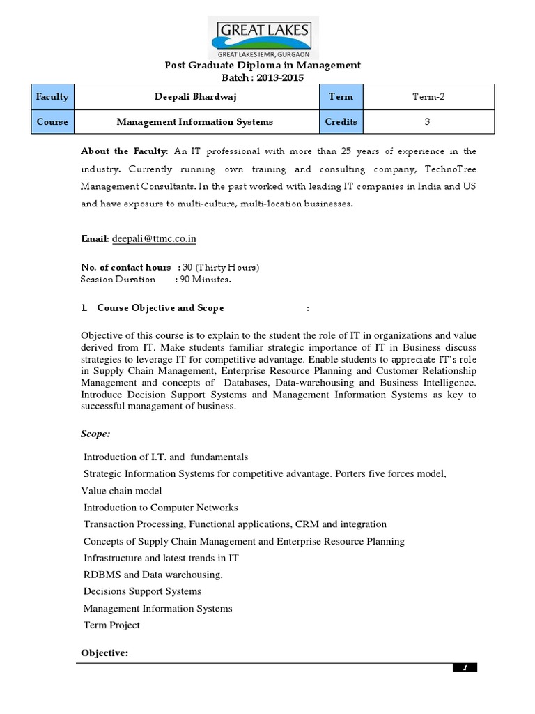 Management Information Systems Course Overview | PDF | Management ...
