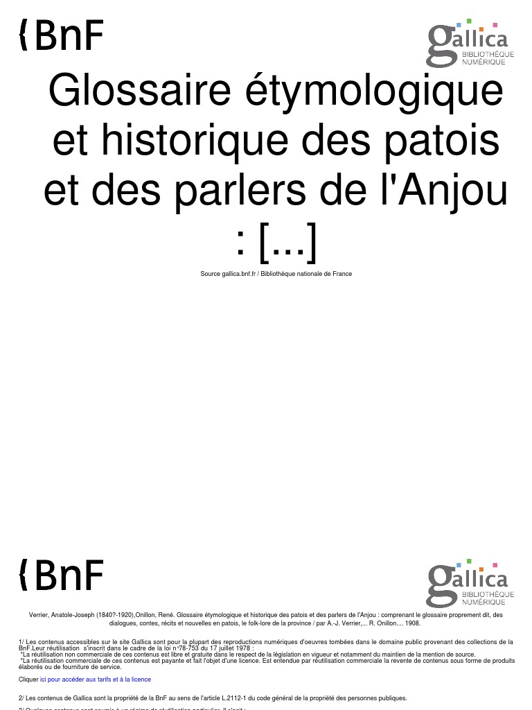 Glossaire Etymologique Et Historique Des Parlers Et Patois De L Anjou A J Verrier R Onillon 1908 Tome 2