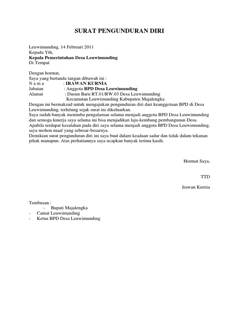 Surat Pengunduran Diri Bpd Pdf