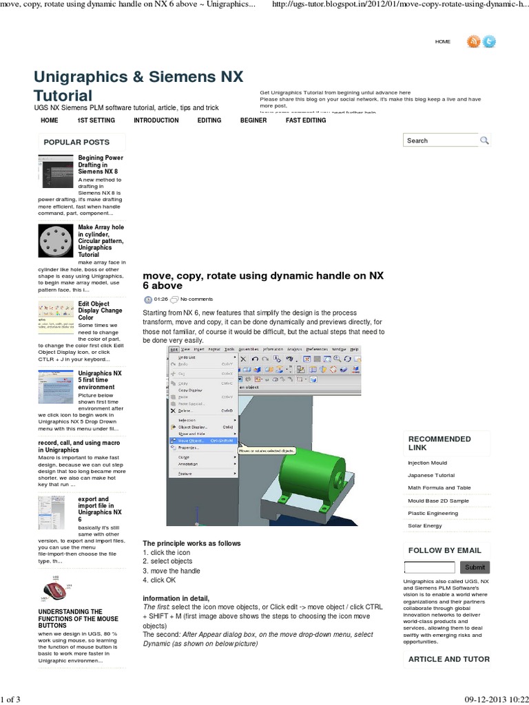 Move Copy Rotate Using Dynamic Handle On Nx 6 Above Unigraphics Siemens Nx Tutorial Icon Computing Product Lifecycle