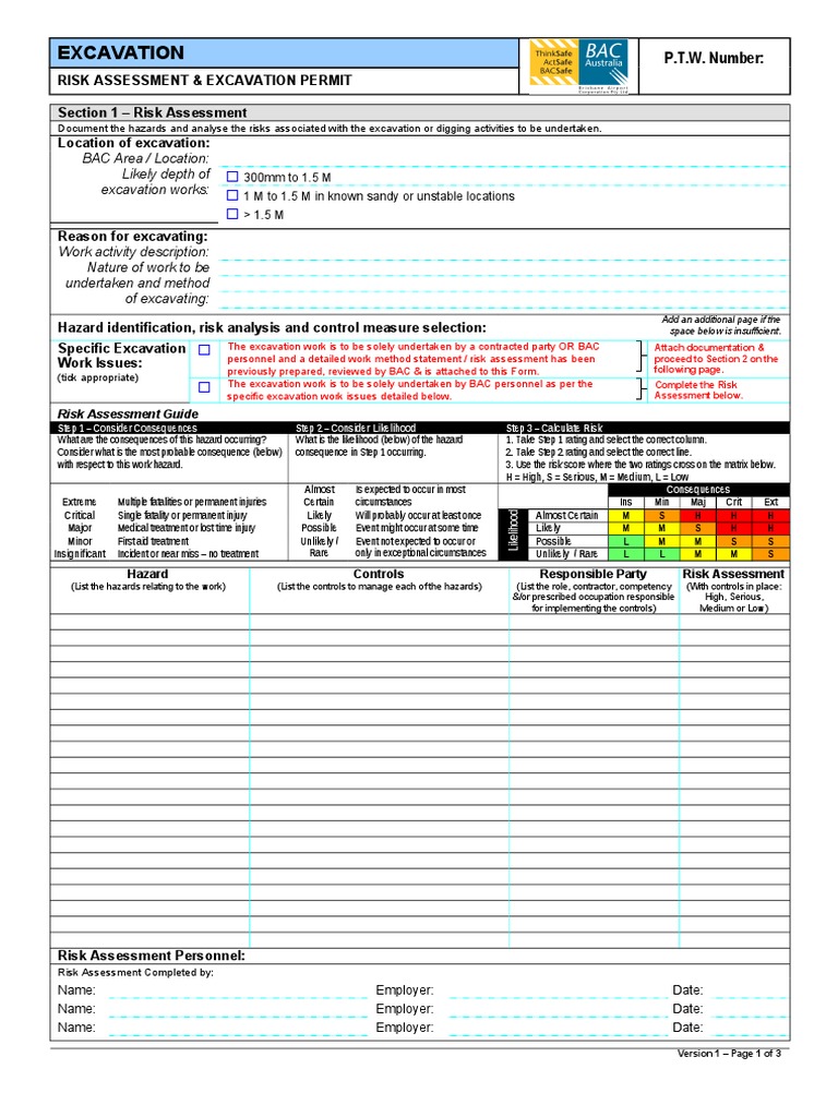 Excavation Risk Assessment & Permit Guide | PDF
