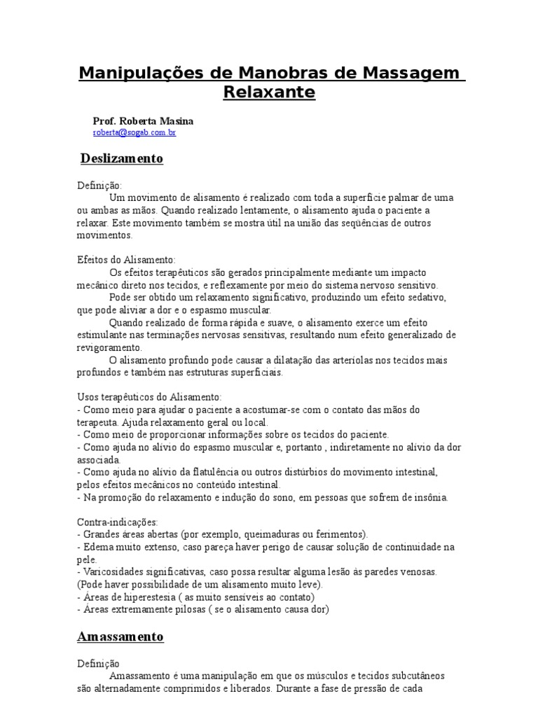Manobras de Massagem Relaxante | PDF | Pele | Dor