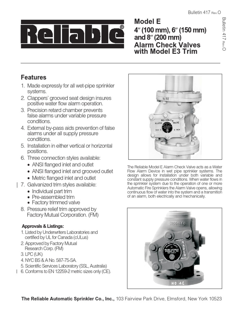Reliable Model E Alarm Check Valve | PDF | Valve | Fire Sprinkler System