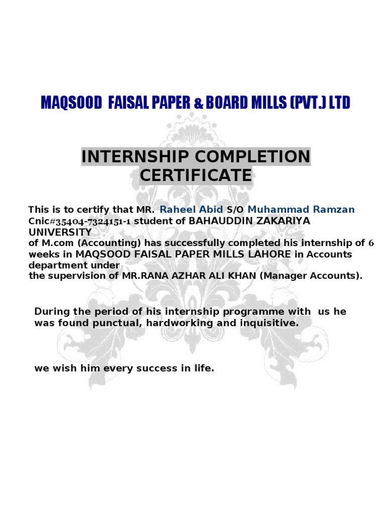 Internship Certificate for Raheel Abid | PDF | Technology & Engineering