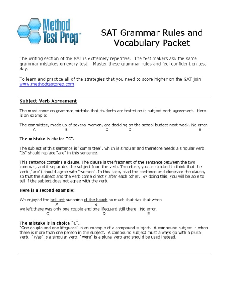 SAT Grammar & Vocabulary Guide | PDF | Adverb | Sat