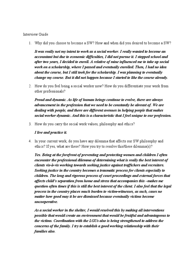 Social Work Interview Insights | PDF | Social Work | Psychological Concepts