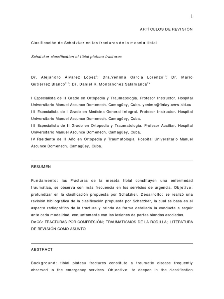 Clasificación de Schatzker en Fracturas Tibiales | PDF | Sistema ...
