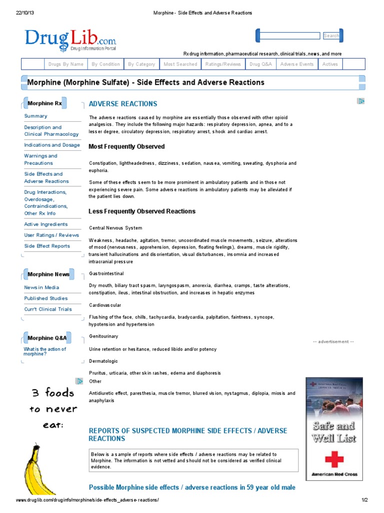 Morphine side effects and adverse reactions adverse effect morphine