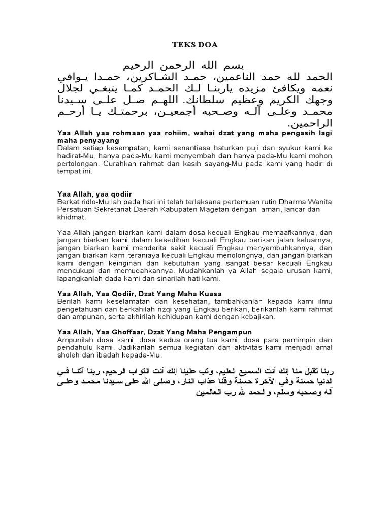 Contoh Doa Acara Resmi Dharma Wanita - Kumpulan Doa