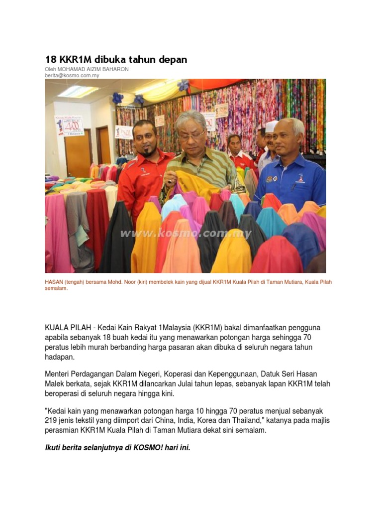 18 Kkr1m Dibuka Tahun Depan