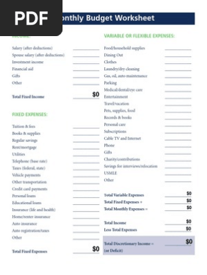 Budget Worksheet