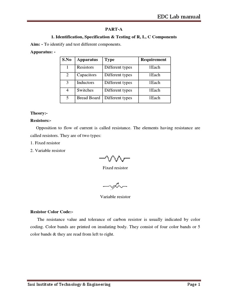 Student Edc Lab Manual PDF Printed Circuit Board Capacitor