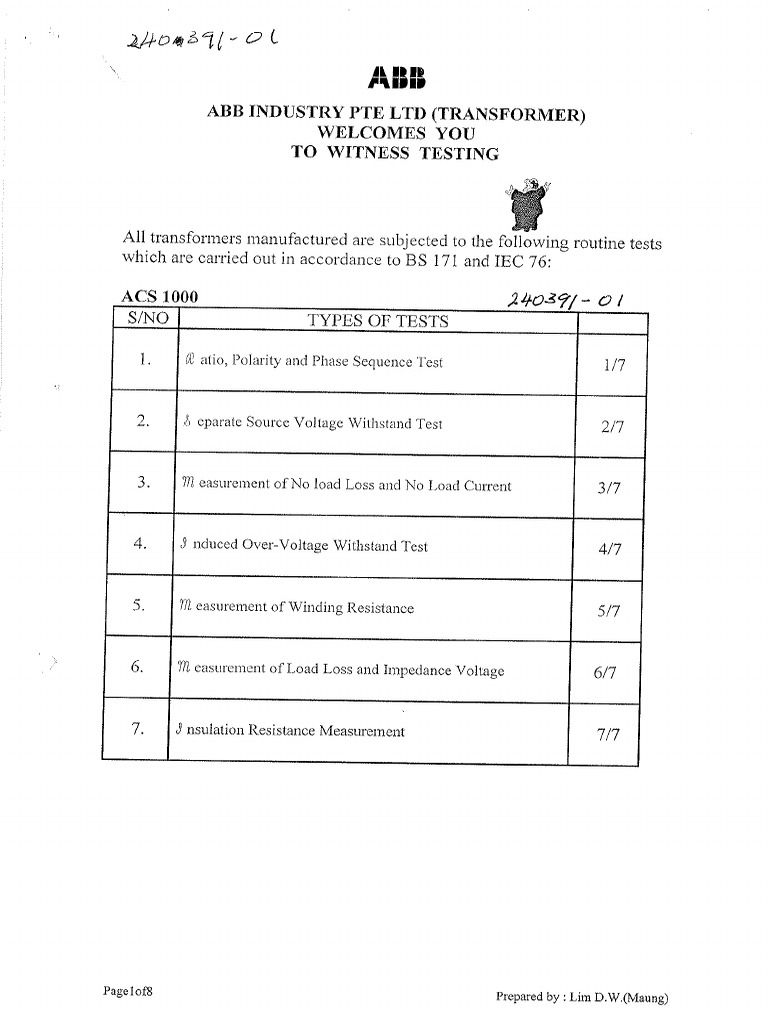 Abb Transformer Testing Procedure Transformer Power (Physics)