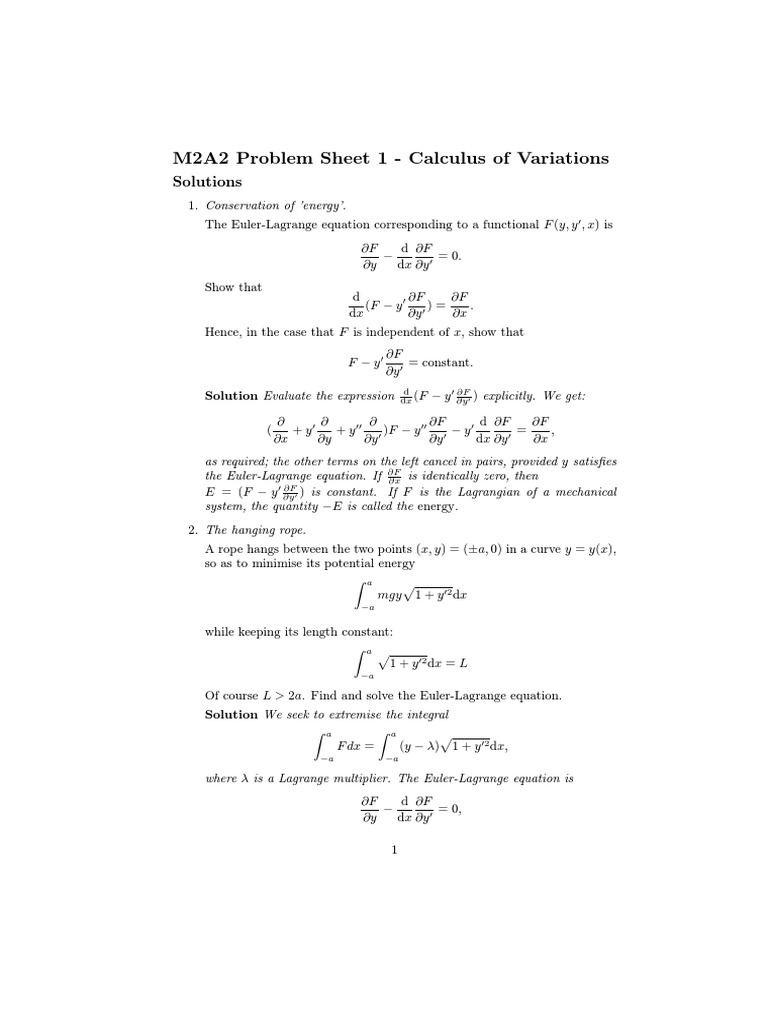 Calculus of Variations PDF Lagrangian Mechanics Calculus Of