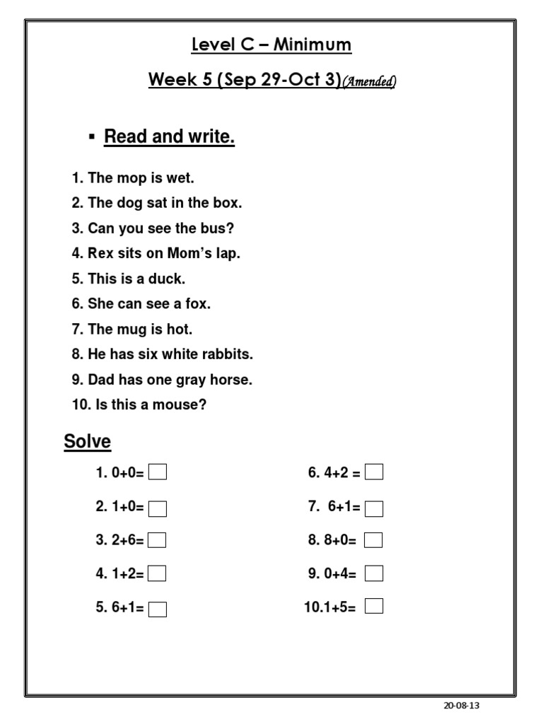 Level C Week 5 Reading & Math Activities | PDF