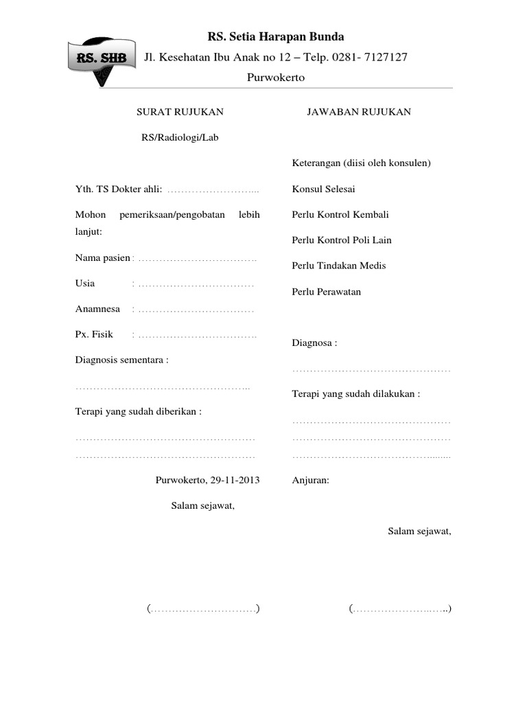 Contoh Surat Rujukan Medis RS SHB | PDF | Kesehatan Holistik