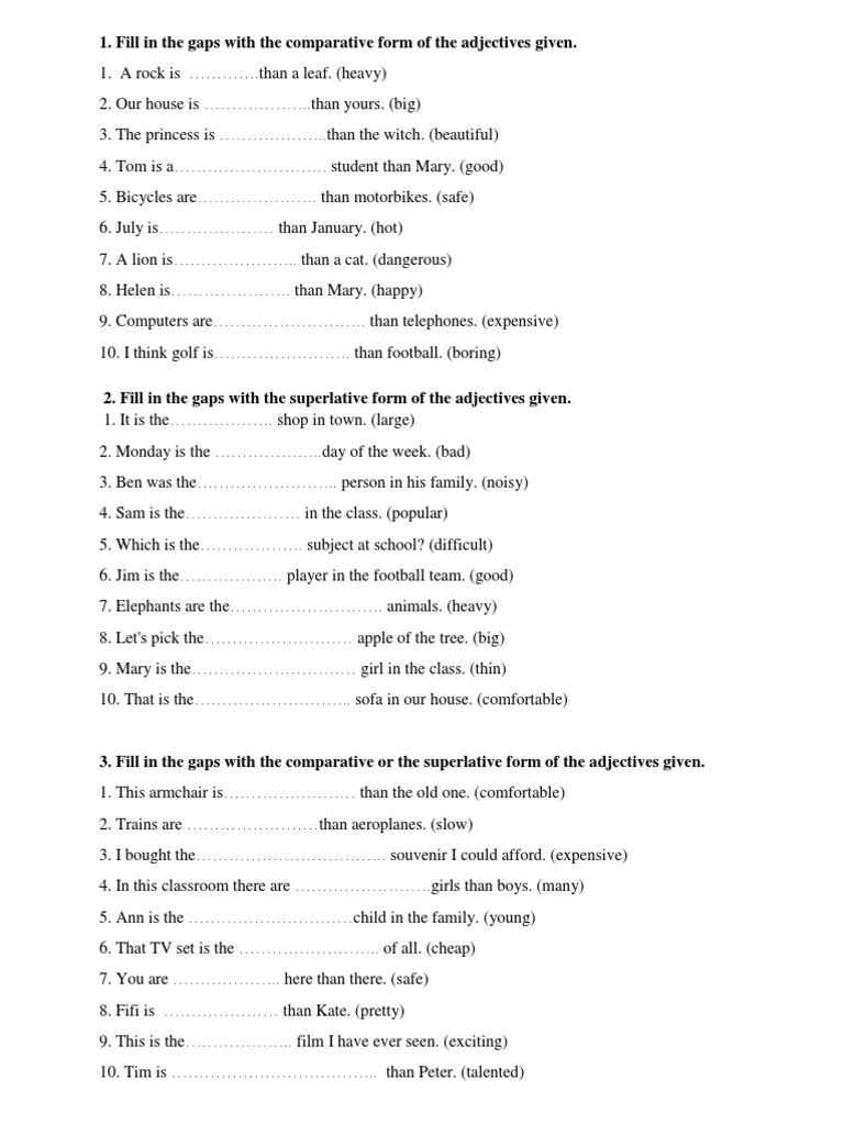 Comparative and Superlative Exercises | PDF | Sports & Recreation ...