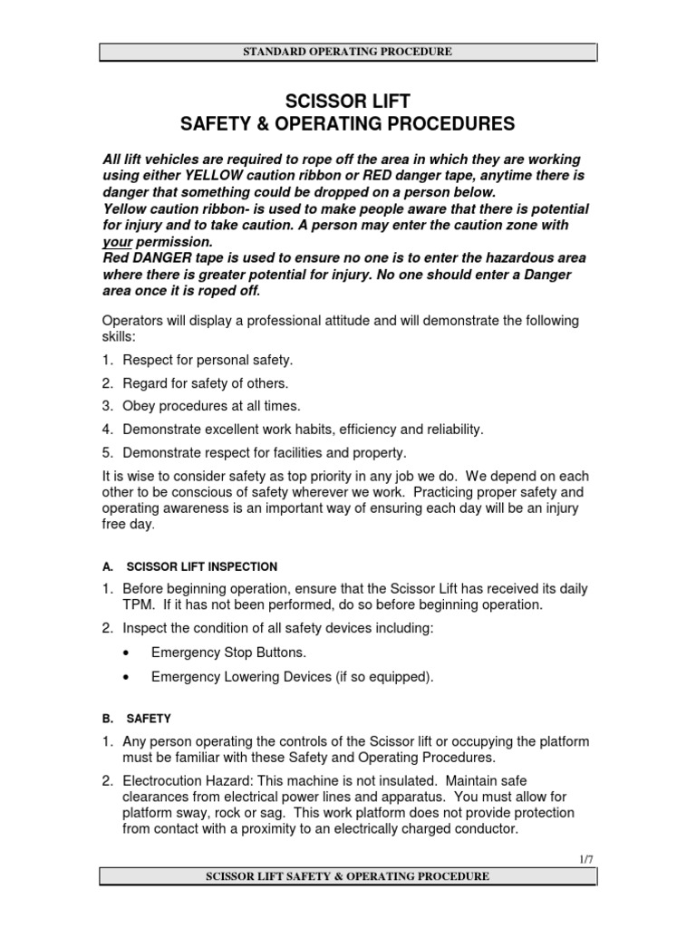 Scissor Lift Truck Safety and Operating Procedure Elevator Safety