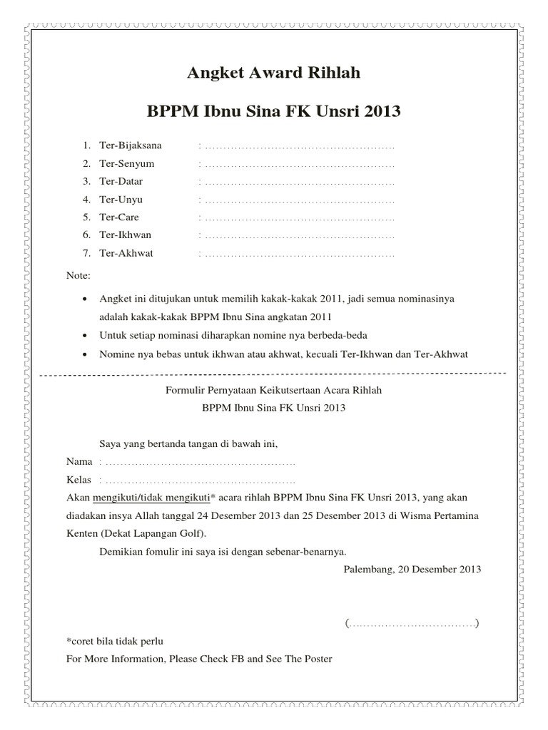 Nominasi Award Kakak BPPM 2013 | PDF