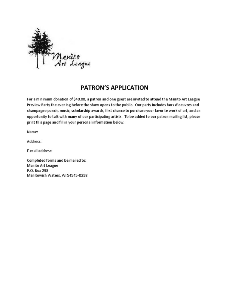 Manito Art League Patron Application | PDF | Politics | Social Science