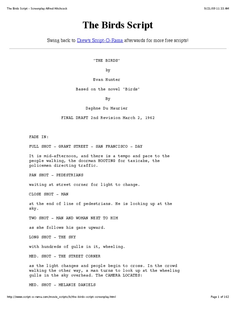 The Birds Script - Screenplay Alfred Hitchcock | PDF | Leisure