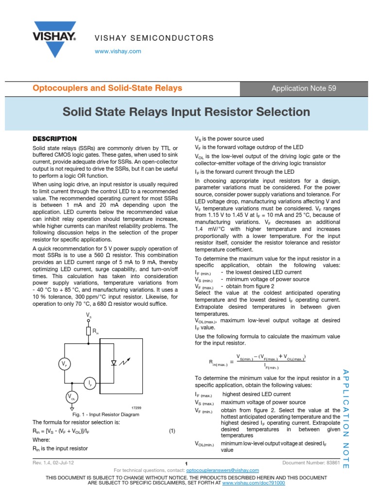 Solid State Relays Input Resistor Selection | PDF