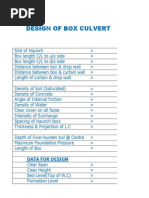 BOX CULVERT Spread Sheet
