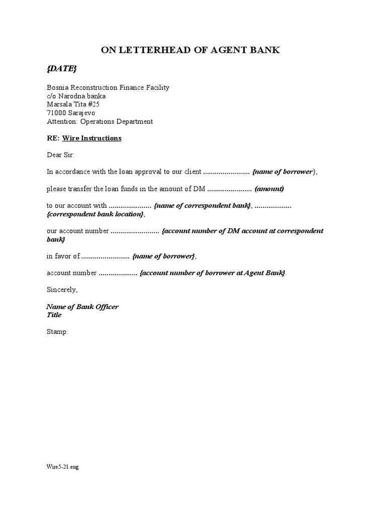 Wire Transfer Instructions for Loan Funds | PDF | Business | Law