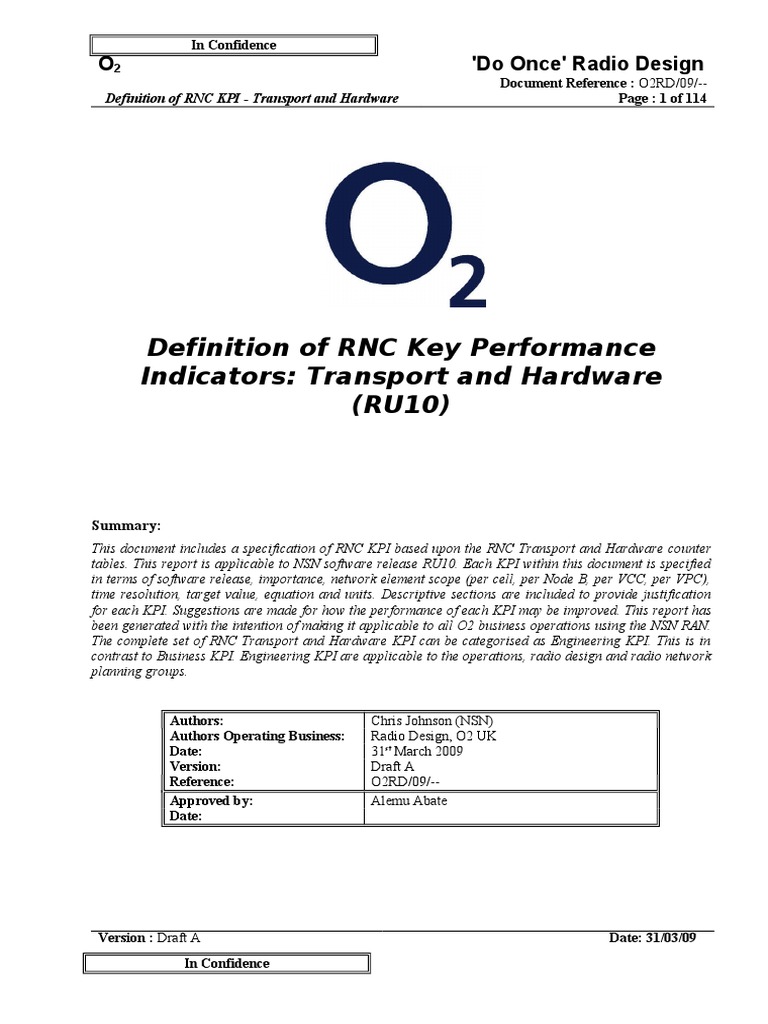 O2RD - 09 - XX Definition of RNC KPI Transport & Hardware RU10 Draft A ...