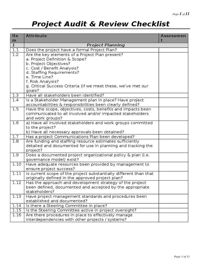 Project Review Checklist Projects Production And Manufacturing