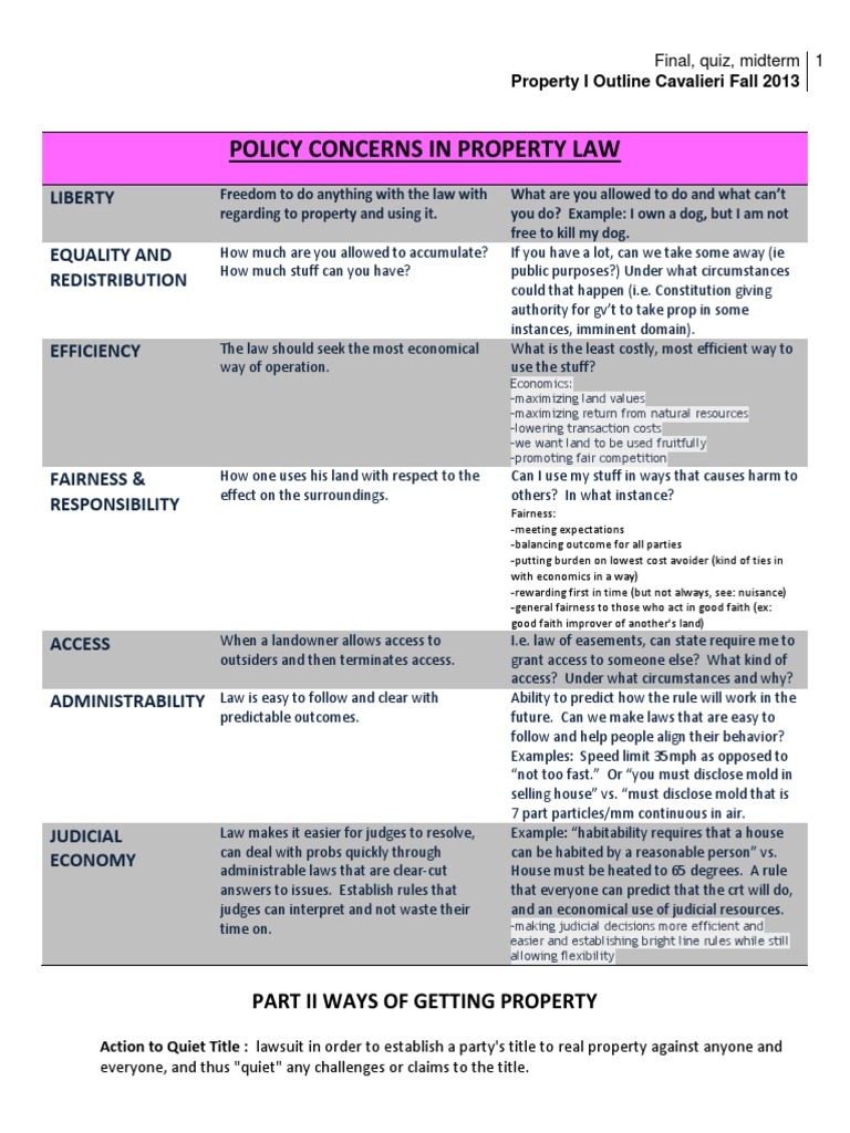 Property Law Policy Concerns Outline | PDF | Leasehold Estate ...