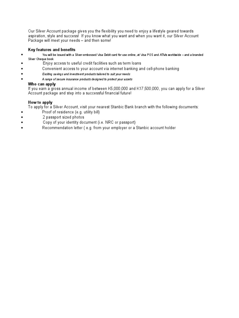 Stanbic Silver Account Overview | PDF | Service Industries | Business
