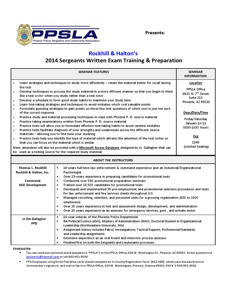 2014 Sergeants Written Exam Training & Preparation Test (Assessment