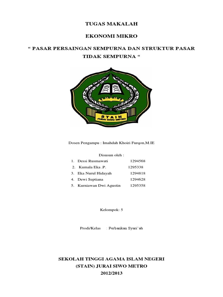 Pasar Persaingan Sempurna Dan Struktur Pasar Tidak Sempurna