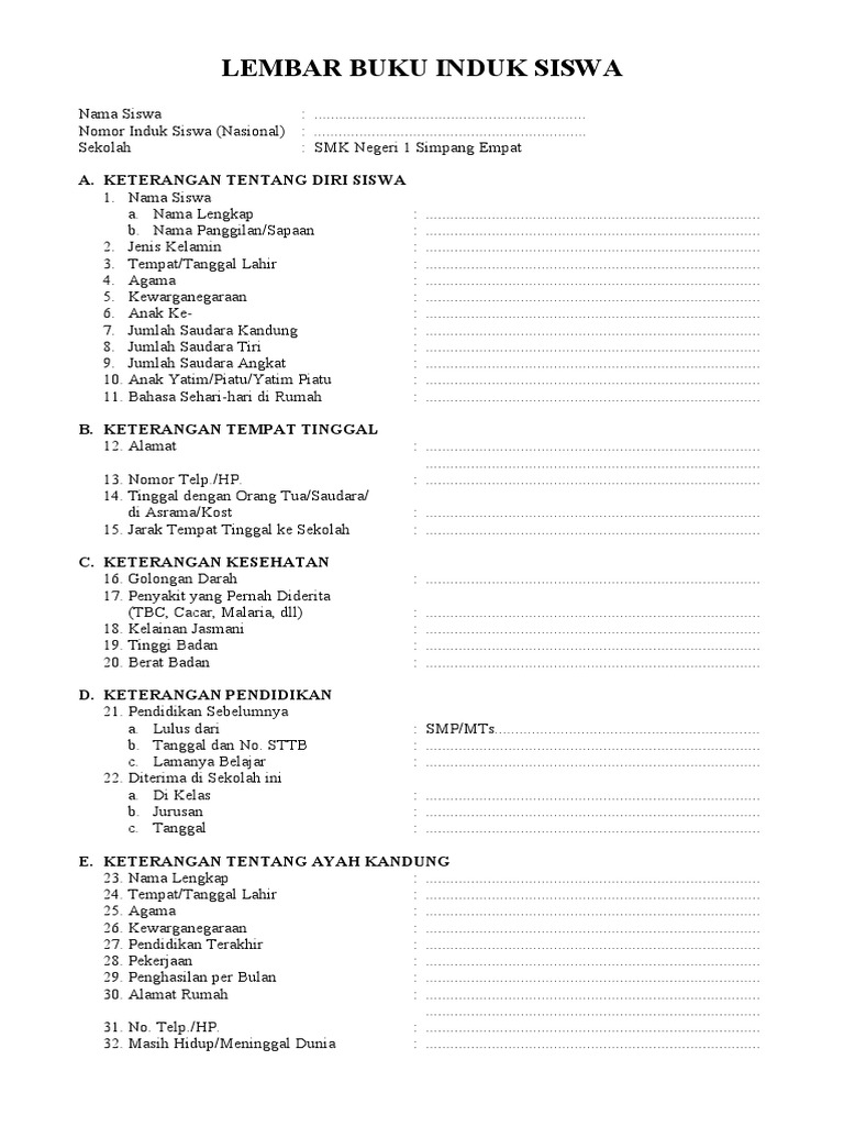 PKBM Lembar Buku Induk Siswa | PDF
