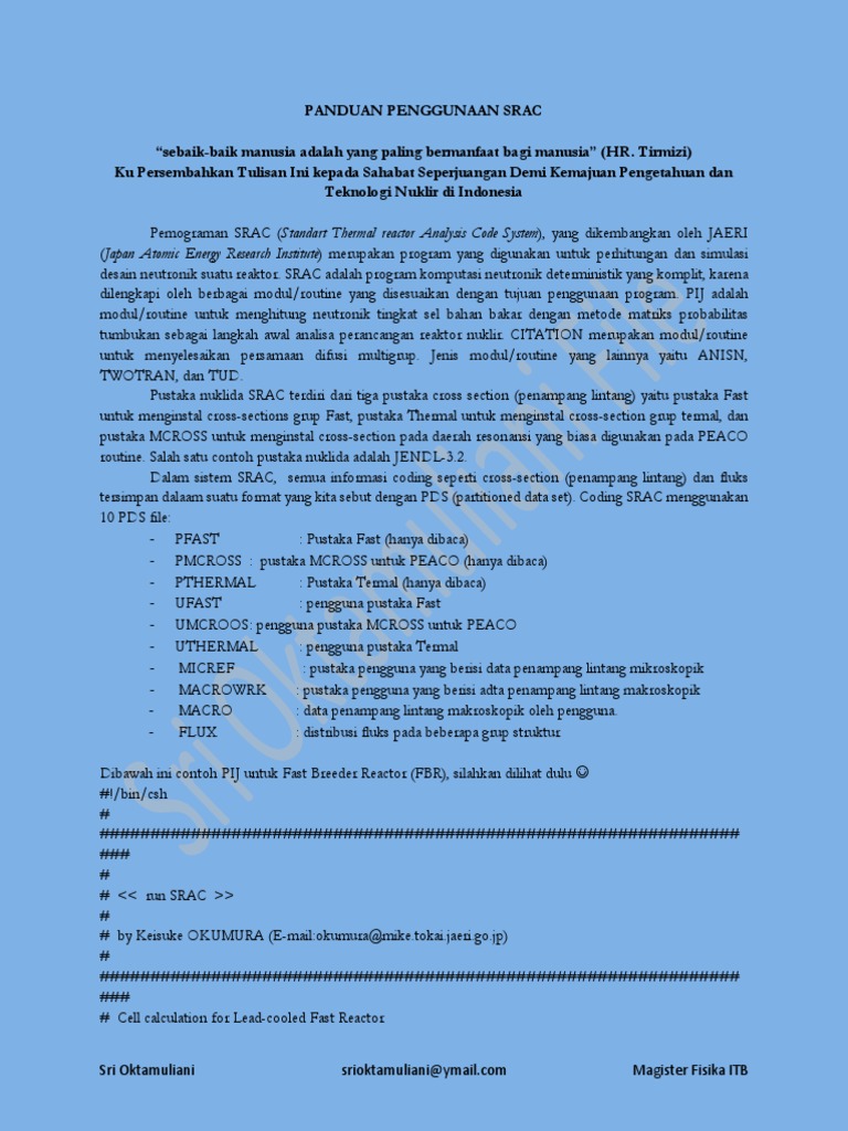 Panduan Penggunaan SRAC untuk FBR | PDF | Metode & Bahan Ajar | Komputer