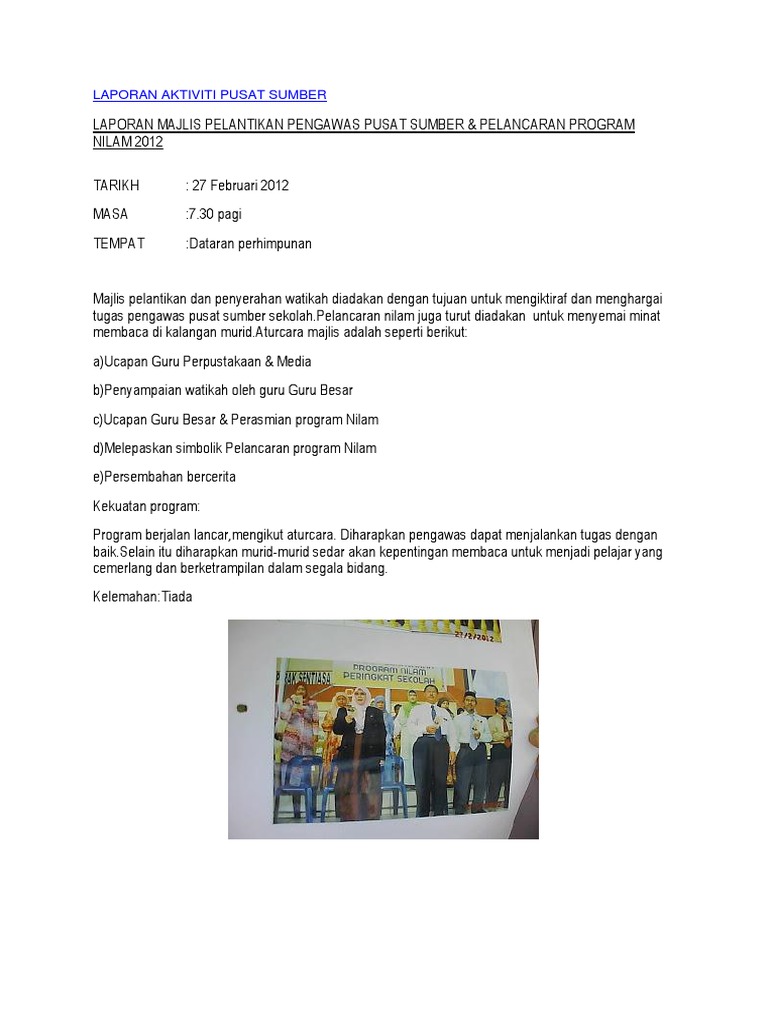 Laporan Aktiviti Pusat Sumber Pdf