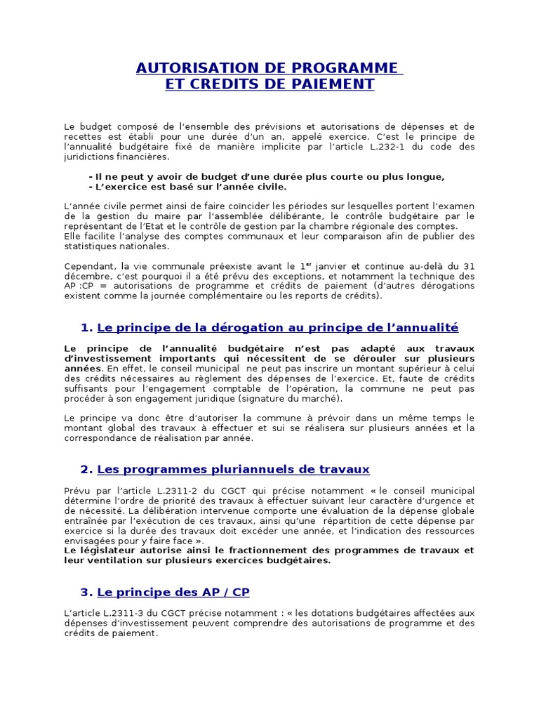 Autorisation de Programme Et Credit de Paiement | PDF | Budget ...