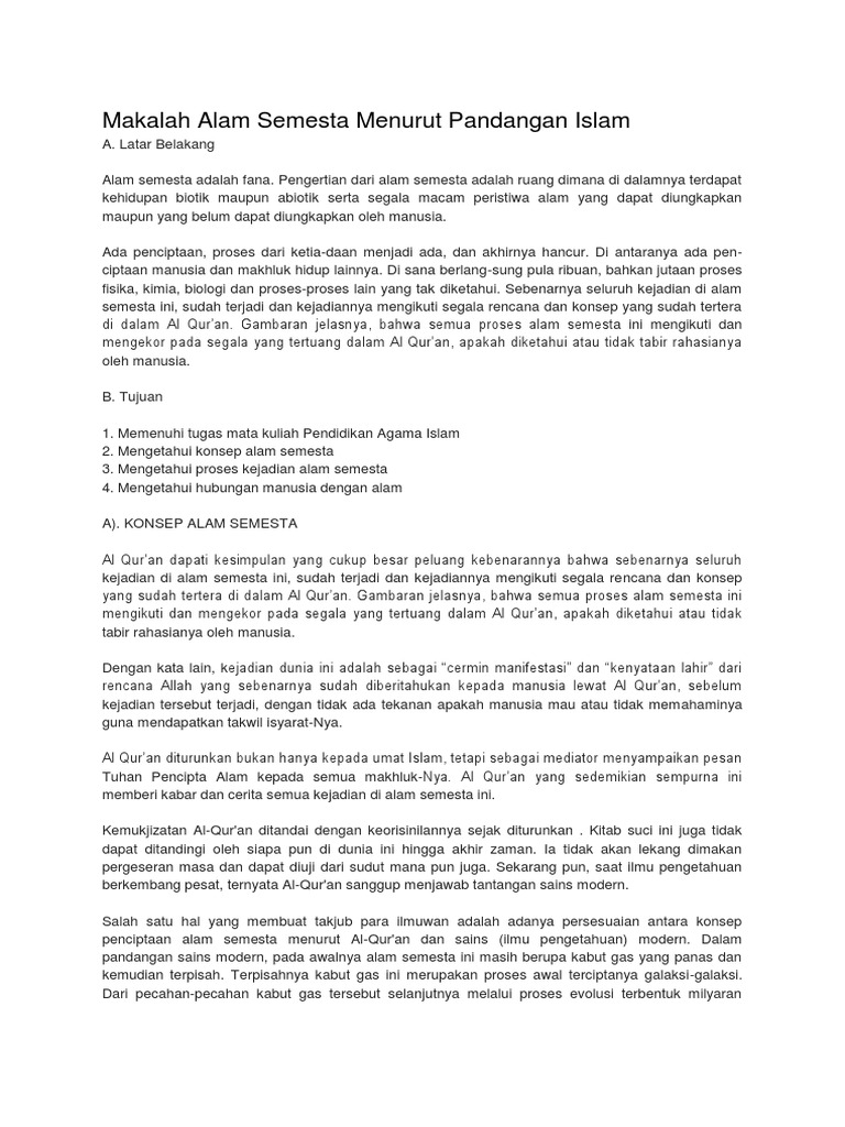 Mas Imam Makalah Alam Semesta Menurut Pandangan Islam