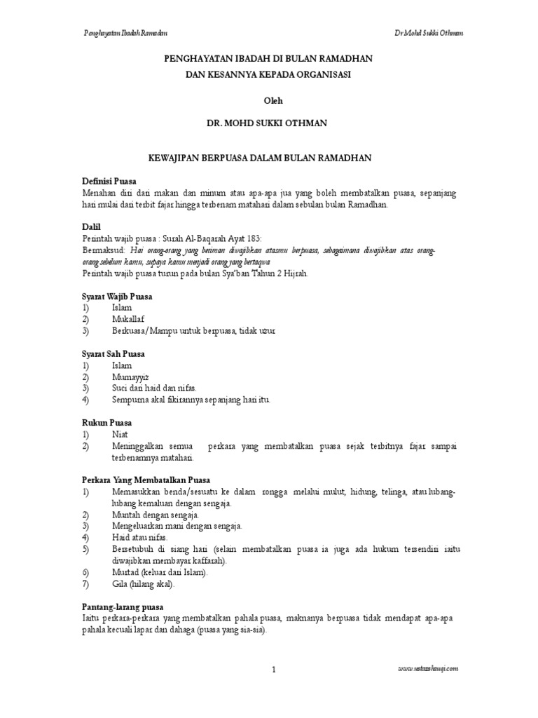 Nota Penghayatan Ramadhan