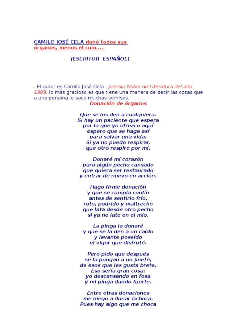 CAMILO JOSÉ CELA Donó Todos Sus Órganos | PDF