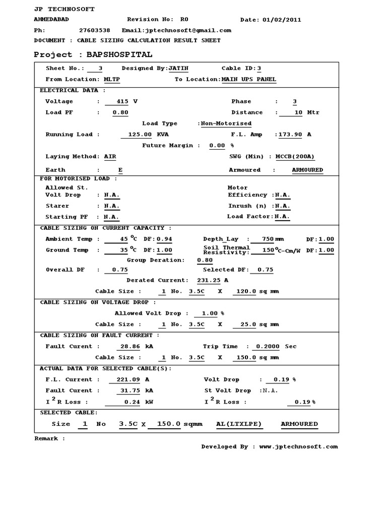Cable Sizing Calculation Summary | PDF | Power Engineering | Building ...