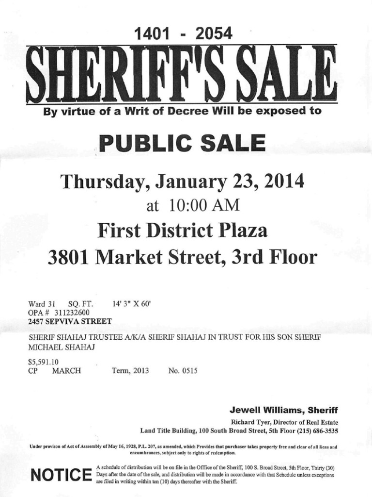 2457 Sepviva Sheriffs Sale PDF Philadelphia Urban