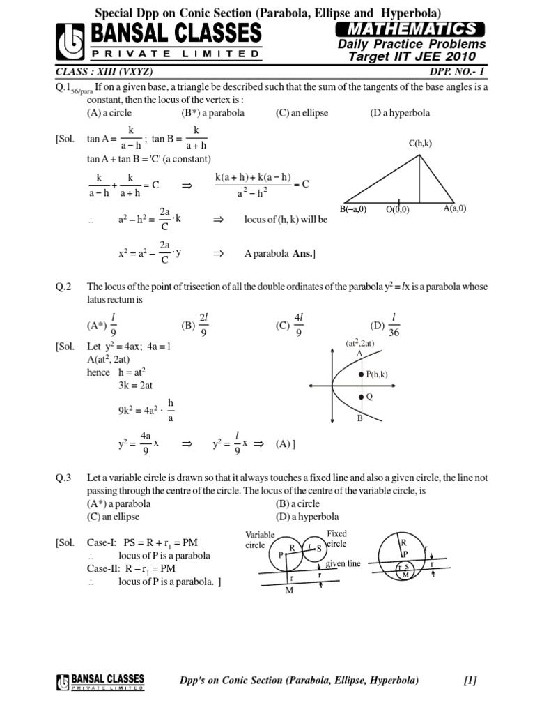 Conic Sections Practice Problems | PDF | Ellipse | Perpendicular