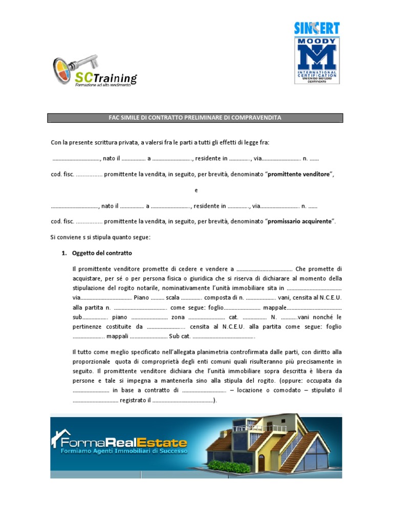 Modello Contratto Preliminare Di Compravendita