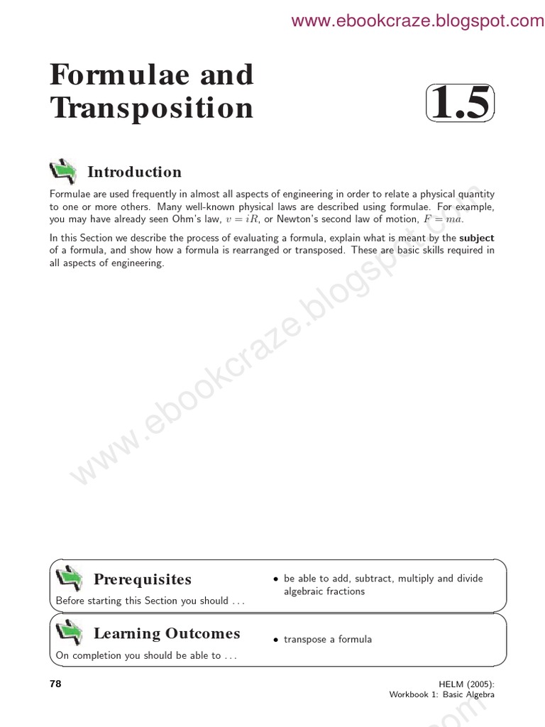 Transposing Formulae in Engineering | PDF | Area | Formula
