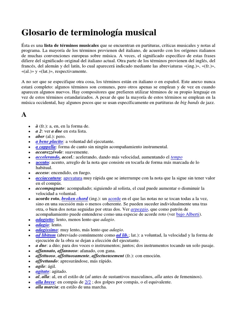Glosario de Terminología Musical PDF Tempo Partituras